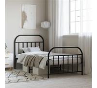 vidaXL Cadre de lit métal avec tête de lit/pied de lit noir 107x203 cm, lit simple, meuble de chambre à coucher, lit d'invité, lit Noir G