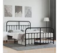 vidaXL Cadre de lit métal avec tête de lit/pied de lit noir 150x200 cm, lit double, meuble de chambre à coucher, lit d'invité, lit 352598 Noir G