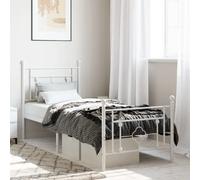 vidaXL Cadre de Lit Métal avec Tête de Lit Pied de Lit, Lit Simple avec Sommier à Lattes, Lit Adulte avec Pied Chambre, Moderne, Blanc 80x200 cm