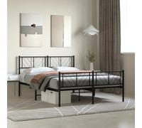 vidaXL Cadre de Lit avec Tête de Lit et Pied de Lit, Lit de Double avec Sommier à Lattes, Lit Adulte avec Rangement Chambre, Moderne, Noir 120x200 cm Métal 372195 Noir G