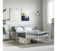 vidaXL Cadre de Lit avec Tête de Lit et Pied de Lit, Lit de Double avec Sommier à Lattes, Lit Adulte avec Rangement Chambre, Moderne, Blanc 120x190 cm Métal