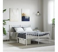 vidaXL Cadre de Lit avec Tête de Lit et Pied de Lit, Lit de Double avec Sommier à Lattes, Lit Adulte avec Rangement Chambre, Moderne, Blanc 120x190 cm Métal