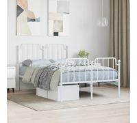 vidaXL Cadre de Lit Métal avec Tête de Lit Pied de Lit, Lit Double avec Sommier à Lattes, Lit Adulte avec Pied Chambre, Moderne, Blanc 120x200 cm