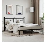 vidaXL Cadre de lit métal 353540 – 160x200 cm, tête de lit noire, sans matelas