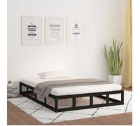 vidaXL Cadre de lit Bois massif Noir 120x190 cm Petit double