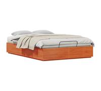 vidaXL Cadre de lit Ottoman Brun Ciré 135 x 190 cm Pin Massif, Cadre de lit Ottoman rectangulaire Moderne, Bois de pin, Design à Levage hydraulique, Meuble Pratique pour la Chambre