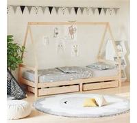 vidaXL Cadre de Lit pour Enfants, Lit Simple avec Sommier à Lattes, Meuble de Chambre à Coucher, Scandinave, Marron 90x200 cm Bois de Pin Massif Marron G