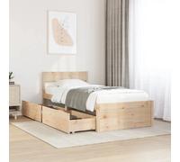 vidaXL Encadré de lit avec tiroirs 75 x 190 cm en bois massif de pin, cadre de lit simple, base avec structure en bois