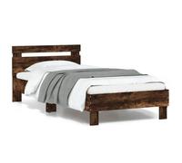 vidaXL Cadre de Lit Simple Avec Tête de Lit et Lumières LED, Sommier à Lattes, Adulte, Meuble de Chambre Moderne, Chêne Fumé 90x190 cm