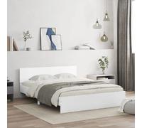 vidaXL Cadre de Lit avec Tête de Lit, Lit Double avec Sommier à Lattes, Lit Adulte, Meuble de Chambre à Coucher, Moderne, Blanc 140x200 cm