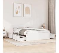 vidaXL Cadre de Lit Double avec Tiroirs en Bois Massif de Pin - Blanc 160x200 cm - Meuble de Chambre à Coucher