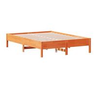 Lit Double d'Intérieur vidaXL, Cadre de Lit en Bois de Pin Massif, 140x190 cm, Marron, Moderne, Sommier à Lattes sur Pieds, Meuble de Chambre à Coucher