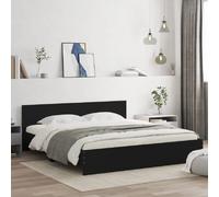 VidaXL Cadre de Lit Avec Tête de Lit Noir 180x200 cm, Sommier, Lit Double, Mobilier de Chambre
