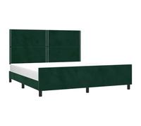 vidaXL Cadre de Lit avec Tête de Lit Sommier à Lattes Lit Rembourré Cadre à Lattes Lit Double Adulte Meuble de Chambre Vert Foncé 200x200 cm Velours