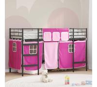 Vidaxl Cadre De Lit Superposé Pour Enfants Avec Rideaux Noir Et Rose