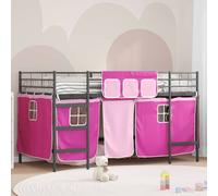 Vidaxl Cadre De Lit Superposé Pour Enfants Avec Rideaux Noir Et Rose