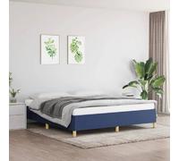vidaXL Cadre de lit à Lattes, Lit Rembourré avec Sommier à Lattes, Lit Double, Lit Adulte de Chambre à Coucher, Moderne, Bleu 160x200 cm Tissu