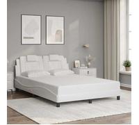 vidaXL Cadre de lit Viana – Similicuir rembourré tête de lit avec coussin Blanc 140x190 cm