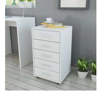vidaXL Caisson à roulettes coloris blanc en bois d'ingénierie avec 5 tiroirs