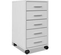 vidaXL Caisson à Tiroir de Bureau avec Roulettes et 5 Tiroirs, Armoire de Bureau, Meuble de Rangement, Organisateur Chambre Intérieur, Blanc