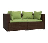 vidaXL Canapé 2 places avec coussins Marron Poly rotin