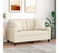 vidaXL Canapé 2 places avec oreillers crème 120 cm similicuir