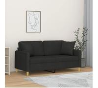 vidaXL Canapé 2 places 3200913 – 140 cm tissu avec oreillers décoratifs – Noir