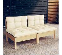 vidaXL Canapé de jardin 2 places en pin massif avec coussins crème