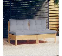 vidaXL Canapé 2 places de jardin et coussins gris Bois de pin solide 3095991