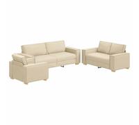 vidaXL Canapé 3 pcs Crème 220 x 80 x 84 cm Tissu en Lin mélangé, Canapé en Lin élégant, Ensemble Chic, canapé Moderne, 3 Places, 2 Places, Salon Contemporain