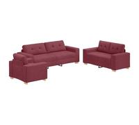 vidaXL Canapé 3 pcs Rouge Vent 221 x 80 x 80 cm Tissu en Lin mélangé, Canapé en Lin Élégant, Mobilier Moderne pour Salon, Assise Stylée, Agencement Polyvalent