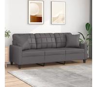 vidaXL Canapé 3 Places avec oreillers décoratifs Gris 180cm Similicuir, canapé, canapé rembourré, canapé en Faux Cuir, canapés, canapé de Salon