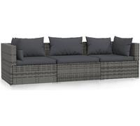 vidaXL Canapé 3 places avec coussins Gris Poly rotin