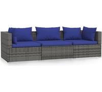 vidaXL Canapé 3 places avec coussins Gris Poly rotin