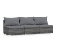vidaXL Canapé 3 places avec coussins Gris Poly rotin