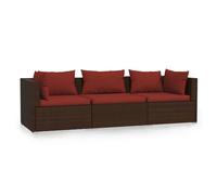 vidaXL Canapé 3 places avec coussins Marron Poly rotin