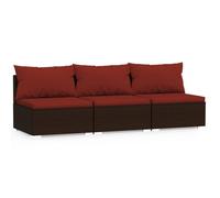 vidaXL Canapé 3 places avec coussins Marron Poly rotin