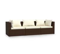 vidaXL Canapé 3 places avec coussins Marron Poly rotin