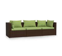 vidaXL Canapé 3 places avec coussins Marron Poly rotin