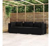 vidaXL Canapé 3 places avec coussins noir Poly rotin