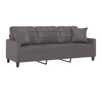 vidaXL Canapé 3 Places avec oreillers décoratifs Gris 180cm Similicuir, canapé, canapé rembourré, canapé en Faux Cuir, canapés, canapé de Salon