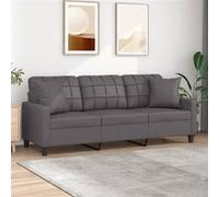 vidaXL Canapé 3 Places avec oreillers décoratifs Gris 180cm Similicuir, canapé, canapé rembourré, canapé en Faux Cuir, canapés, canapé de Salon