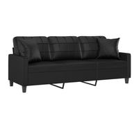 vidaXL Canapé 3 Places avec oreillers décoratifs Noir 180cm Similicuir, canapé, canapé rembourré, canapé en Faux Cuir, canapés, canapé de Salon