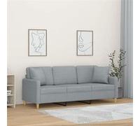 Canapé 3 places avec oreillers gris clair 180 cm tissu