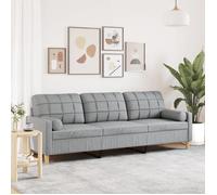 vidaXL Canapé 3 Places avec oreillers Gris Clair 210 cm Tissu, canapé, canapé de Salon, canapé 3 Places en Tissu, canapé rembourré, canapé en Tissu