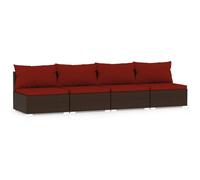 vidaXL Canapé 4 places avec coussins Marron Poly rotin