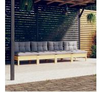 vidaXL Canapé de jardin 4 places avec coussins gris pin massif