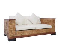 vidaXL Canapé 2 places avec coussins en rotin marron naturel