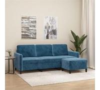 vidaXL Canapé à 3 places avec repose-pieds Bleu 180 cm Velours