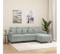 vidaXL Canapé à 3 Places avec Repose-Pieds Gris Clair 180 cm Velours, canapé, canapé avec Repose-Pieds, canapé Trois Places, canapé 3 Places, Fauteuil